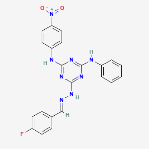 molecular formula C22H17FN8O2 B15020331 6-[(2E)-2-(4-fluorobenzylidene)hydrazinyl]-N-(4-nitrophenyl)-N'-phenyl-1,3,5-triazine-2,4-diamine 