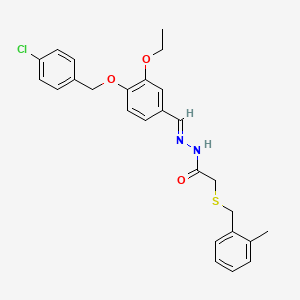 N'-[(E)-{4-[(4-chlorobenzyl)oxy]-3-ethoxyphenyl}methylidene]-2-[(2-methylbenzyl)sulfanyl]acetohydrazide