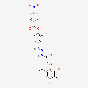 2-bromo-4-[(E)-(2-{[2,4-dibromo-3-methyl-6-(propan-2-yl)phenoxy]acetyl}hydrazinylidene)methyl]phenyl 4-nitrobenzoate