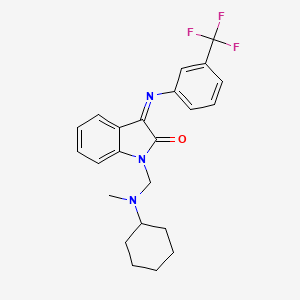 molecular formula C23H24F3N3O B15020806 (3E)-1-{[cyclohexyl(methyl)amino]methyl}-3-{[3-(trifluoromethyl)phenyl]imino}-1,3-dihydro-2H-indol-2-one 