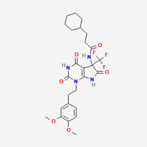 3-cyclohexyl-N-{1-[2-(3,4-dimethoxyphenyl)ethyl]-4-hydroxy-2,6-dioxo-5-(trifluoromethyl)-2,5,6,7-tetrahydro-1H-pyrrolo[2,3-d]pyrimidin-5-yl}propanamide