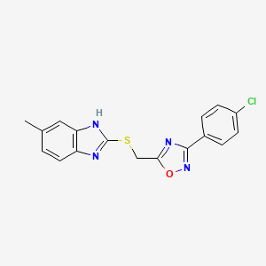 molecular formula C17H13ClN4OS B15020829 2-({[3-(4-chlorophenyl)-1,2,4-oxadiazol-5-yl]methyl}sulfanyl)-5-methyl-1H-benzimidazole 