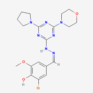 molecular formula C19H24BrN7O3 B15021071 2-bromo-6-methoxy-4-[(Z)-{2-[4-(morpholin-4-yl)-6-(pyrrolidin-1-yl)-1,3,5-triazin-2-yl]hydrazinylidene}methyl]phenol 