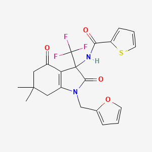 molecular formula C21H19F3N2O4S B15021321 N-[1-(furan-2-ylmethyl)-6,6-dimethyl-2,4-dioxo-3-(trifluoromethyl)-2,3,4,5,6,7-hexahydro-1H-indol-3-yl]thiophene-2-carboxamide 