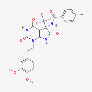 molecular formula C25H23F3N4O6 B15021373 N-{1-[2-(3,4-dimethoxyphenyl)ethyl]-4-hydroxy-2,6-dioxo-5-(trifluoromethyl)-2,5,6,7-tetrahydro-1H-pyrrolo[2,3-d]pyrimidin-5-yl}-4-methylbenzamide 