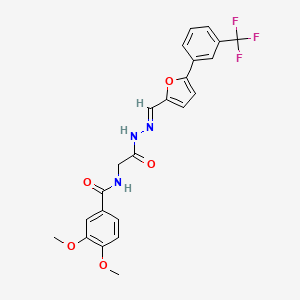 molecular formula C23H20F3N3O5 B15021436 3,4-Dimethoxy-N-({N'-[(E)-{5-[3-(trifluoromethyl)phenyl]furan-2-YL}methylidene]hydrazinecarbonyl}methyl)benzamide 