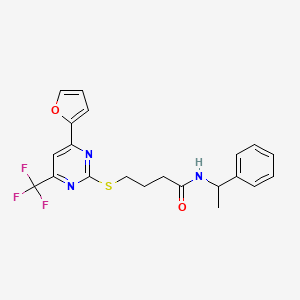 4-{[4-(furan-2-yl)-6-(trifluoromethyl)pyrimidin-2-yl]sulfanyl}-N-(1-phenylethyl)butanamide