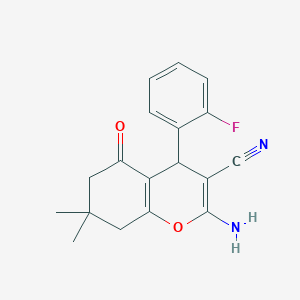 molecular formula C18H17FN2O2 B15021565 2-amino-4-(2-fluorophenyl)-7,7-dimethyl-5-oxo-5,6,7,8-tetrahydro-4H-chromene-3-carbonitrile 