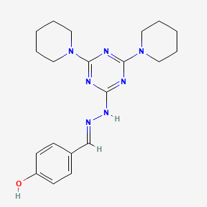 molecular formula C20H27N7O B15021587 4-[(E)-{2-[4,6-di(piperidin-1-yl)-1,3,5-triazin-2-yl]hydrazinylidene}methyl]phenol 