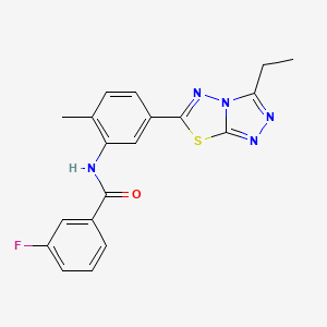 molecular formula C19H16FN5OS B15021823 N-[5-(3-ethyl[1,2,4]triazolo[3,4-b][1,3,4]thiadiazol-6-yl)-2-methylphenyl]-3-fluorobenzamide 