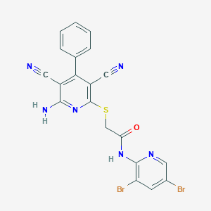 molecular formula C20H12Br2N6OS B15022027 2-[(6-amino-3,5-dicyano-4-phenylpyridin-2-yl)sulfanyl]-N-(3,5-dibromopyridin-2-yl)acetamide 