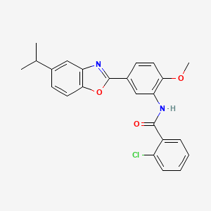 2-chloro-N-{2-methoxy-5-[5-(propan-2-yl)-1,3-benzoxazol-2-yl]phenyl}benzamide