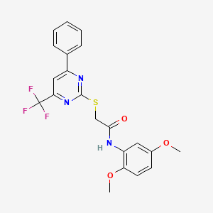 molecular formula C21H18F3N3O3S B15022271 N-(2,5-dimethoxyphenyl)-2-{[4-phenyl-6-(trifluoromethyl)pyrimidin-2-yl]sulfanyl}acetamide 