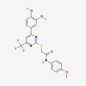 molecular formula C22H20F3N3O4S B15022401 2-{[4-(3,4-dimethoxyphenyl)-6-(trifluoromethyl)pyrimidin-2-yl]sulfanyl}-N-(4-methoxyphenyl)acetamide 