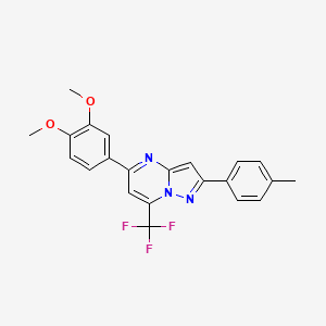 molecular formula C22H18F3N3O2 B15022428 5-(3,4-Dimethoxyphenyl)-2-(4-methylphenyl)-7-(trifluoromethyl)pyrazolo[1,5-a]pyrimidine 