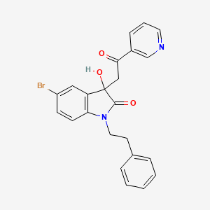 molecular formula C23H19BrN2O3 B15022638 5-bromo-3-hydroxy-3-[2-oxo-2-(pyridin-3-yl)ethyl]-1-(2-phenylethyl)-1,3-dihydro-2H-indol-2-one 