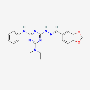 6-[(2E)-2-(1,3-benzodioxol-5-ylmethylidene)hydrazinyl]-N,N-diethyl-N'-phenyl-1,3,5-triazine-2,4-diamine