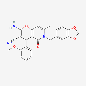 molecular formula C25H21N3O5 B15022748 2-amino-6-(1,3-benzodioxol-5-ylmethyl)-4-(2-methoxyphenyl)-7-methyl-5-oxo-5,6-dihydro-4H-pyrano[3,2-c]pyridine-3-carbonitrile 