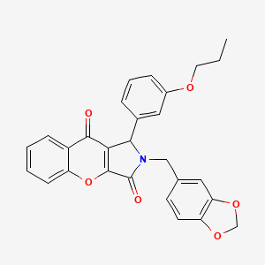 molecular formula C28H23NO6 B15022755 2-(1,3-Benzodioxol-5-ylmethyl)-1-(3-propoxyphenyl)-1,2-dihydrochromeno[2,3-c]pyrrole-3,9-dione 