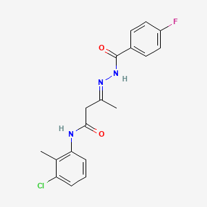 molecular formula C18H17ClFN3O2 B15022813 (3E)-N-(3-chloro-2-methylphenyl)-3-{2-[(4-fluorophenyl)carbonyl]hydrazinylidene}butanamide 