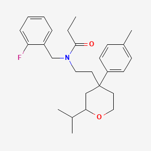 molecular formula C27H36FNO2 B15023155 N-(2-fluorobenzyl)-N-{2-[2-isopropyl-4-(4-tolyl)-tetrahydropyran-4-yl]ethyl}propionamide 