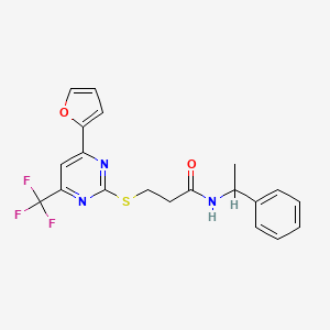 3-(4-Furan-2-yl-6-trifluoromethyl-pyrimidin-2-ylsulfanyl)-N-(1-phenyl-ethyl)-propionamide