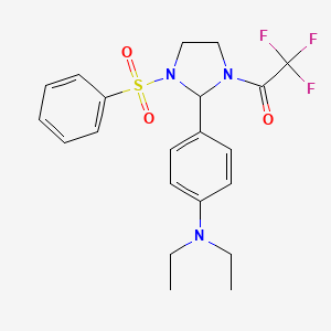 molecular formula C21H24F3N3O3S B15023394 1-{2-[4-(Diethylamino)phenyl]-3-(phenylsulfonyl)imidazolidin-1-yl}-2,2,2-trifluoroethanone 