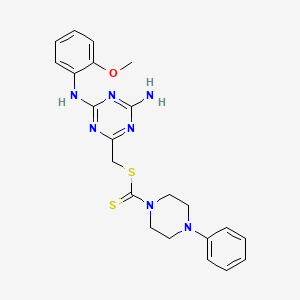 molecular formula C22H25N7OS2 B15023552 {4-Amino-6-[(2-methoxyphenyl)amino]-1,3,5-triazin-2-yl}methyl 4-phenylpiperazine-1-carbodithioate 