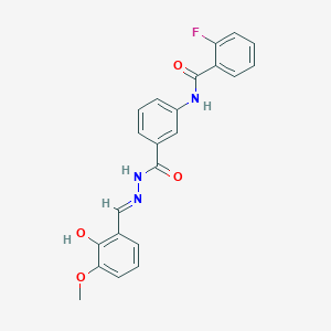 molecular formula C22H18FN3O4 B15023602 2-Fluoro-N-(3-{N'-[(E)-(2-hydroxy-3-methoxyphenyl)methylidene]hydrazinecarbonyl}phenyl)benzamide 