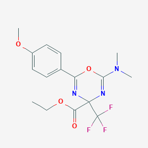 ethyl 2-(dimethylamino)-6-(4-methoxyphenyl)-4-(trifluoromethyl)-4H-1,3,5-oxadiazine-4-carboxylate