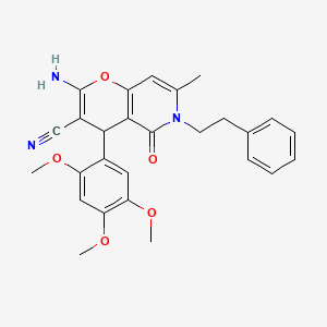 molecular formula C27H27N3O5 B15023646 2-amino-7-methyl-5-oxo-6-(2-phenylethyl)-4-(2,4,5-trimethoxyphenyl)-5,6-dihydro-4H-pyrano[3,2-c]pyridine-3-carbonitrile 