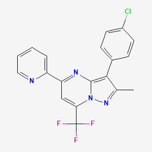 molecular formula C19H12ClF3N4 B15023729 3-(4-Chlorophenyl)-2-methyl-5-pyridin-2-yl-7-(trifluoromethyl)pyrazolo[1,5-a]pyrimidine 