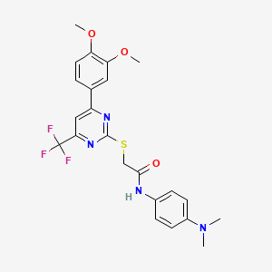 molecular formula C23H23F3N4O3S B15023780 2-{[4-(3,4-dimethoxyphenyl)-6-(trifluoromethyl)pyrimidin-2-yl]sulfanyl}-N-[4-(dimethylamino)phenyl]acetamide 