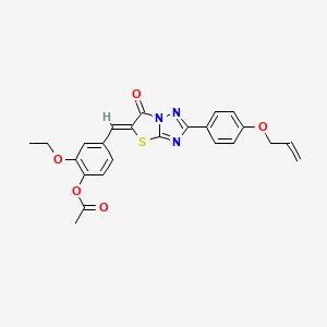 molecular formula C24H21N3O5S B15023840 2-ethoxy-4-[(Z)-{6-oxo-2-[4-(prop-2-en-1-yloxy)phenyl][1,3]thiazolo[3,2-b][1,2,4]triazol-5(6H)-ylidene}methyl]phenyl acetate 