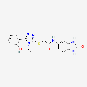 molecular formula C19H18N6O3S B15024039 2-{[4-ethyl-5-(2-hydroxyphenyl)-4H-1,2,4-triazol-3-yl]sulfanyl}-N-(2-oxo-2,3-dihydro-1H-benzimidazol-5-yl)acetamide 