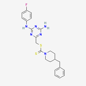 {4-Amino-6-[(4-fluorophenyl)amino]-1,3,5-triazin-2-yl}methyl 4-benzylpiperidine-1-carbodithioate