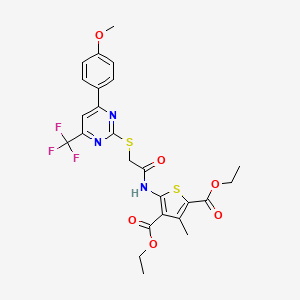 molecular formula C25H24F3N3O6S2 B15024155 Diethyl 5-[({[4-(4-methoxyphenyl)-6-(trifluoromethyl)pyrimidin-2-yl]sulfanyl}acetyl)amino]-3-methylthiophene-2,4-dicarboxylate 