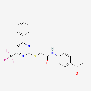 molecular formula C22H18F3N3O2S B15024212 N-(4-acetylphenyl)-2-{[4-phenyl-6-(trifluoromethyl)pyrimidin-2-yl]sulfanyl}propanamide 