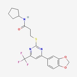 3-{[4-(1,3-benzodioxol-5-yl)-6-(trifluoromethyl)pyrimidin-2-yl]sulfanyl}-N-cyclopentylpropanamide