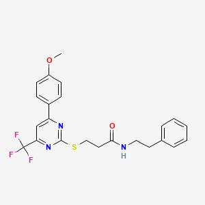 molecular formula C23H22F3N3O2S B15024313 3-{[4-(4-methoxyphenyl)-6-(trifluoromethyl)pyrimidin-2-yl]sulfanyl}-N-(2-phenylethyl)propanamide 