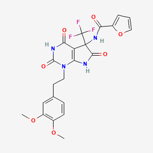 molecular formula C22H19F3N4O7 B15024394 N-{1-[2-(3,4-dimethoxyphenyl)ethyl]-4-hydroxy-2,6-dioxo-5-(trifluoromethyl)-2,5,6,7-tetrahydro-1H-pyrrolo[2,3-d]pyrimidin-5-yl}furan-2-carboxamide 