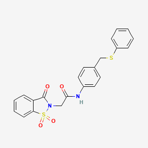 2-(1,1-dioxido-3-oxo-1,2-benzothiazol-2(3H)-yl)-N-{4-[(phenylsulfanyl)methyl]phenyl}acetamide