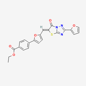 molecular formula C22H15N3O5S B15024451 ethyl 4-(5-{(Z)-[2-(furan-2-yl)-6-oxo[1,3]thiazolo[3,2-b][1,2,4]triazol-5(6H)-ylidene]methyl}furan-2-yl)benzoate 