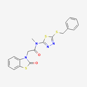 molecular formula C19H16N4O2S3 B15024504 N-[5-(benzylsulfanyl)-1,3,4-thiadiazol-2-yl]-N-methyl-2-(2-oxo-1,3-benzothiazol-3(2H)-yl)acetamide 