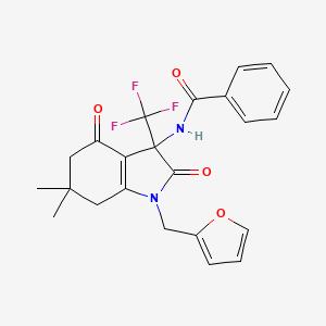 molecular formula C23H21F3N2O4 B15024508 N-[1-(furan-2-ylmethyl)-6,6-dimethyl-2,4-dioxo-3-(trifluoromethyl)-2,3,4,5,6,7-hexahydro-1H-indol-3-yl]benzamide 