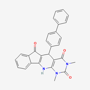 molecular formula C28H21N3O3 B15024584 5,7-dimethyl-2-(4-phenylphenyl)-5,7,9-triazatetracyclo[8.7.0.03,8.011,16]heptadeca-1(10),3(8),11,13,15-pentaene-4,6,17-trione 