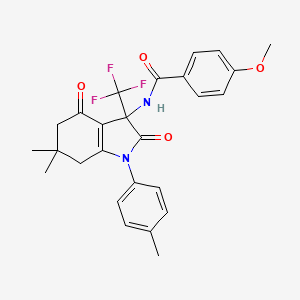 molecular formula C26H25F3N2O4 B15024704 N-[6,6-dimethyl-1-(4-methylphenyl)-2,4-dioxo-3-(trifluoromethyl)-2,3,4,5,6,7-hexahydro-1H-indol-3-yl]-4-methoxybenzamide 