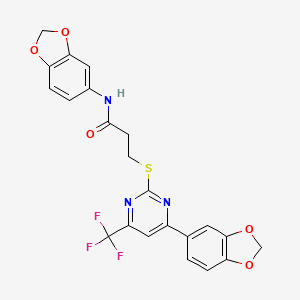 N-(1,3-benzodioxol-5-yl)-3-{[4-(1,3-benzodioxol-5-yl)-6-(trifluoromethyl)pyrimidin-2-yl]sulfanyl}propanamide