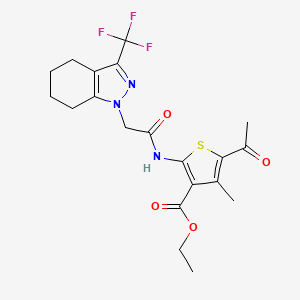 molecular formula C20H22F3N3O4S B15024881 ethyl 5-acetyl-4-methyl-2-({[3-(trifluoromethyl)-4,5,6,7-tetrahydro-1H-indazol-1-yl]acetyl}amino)thiophene-3-carboxylate 