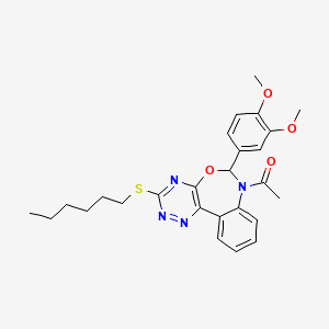 1-[6-(3,4-dimethoxyphenyl)-3-(hexylsulfanyl)[1,2,4]triazino[5,6-d][3,1]benzoxazepin-7(6H)-yl]ethanone